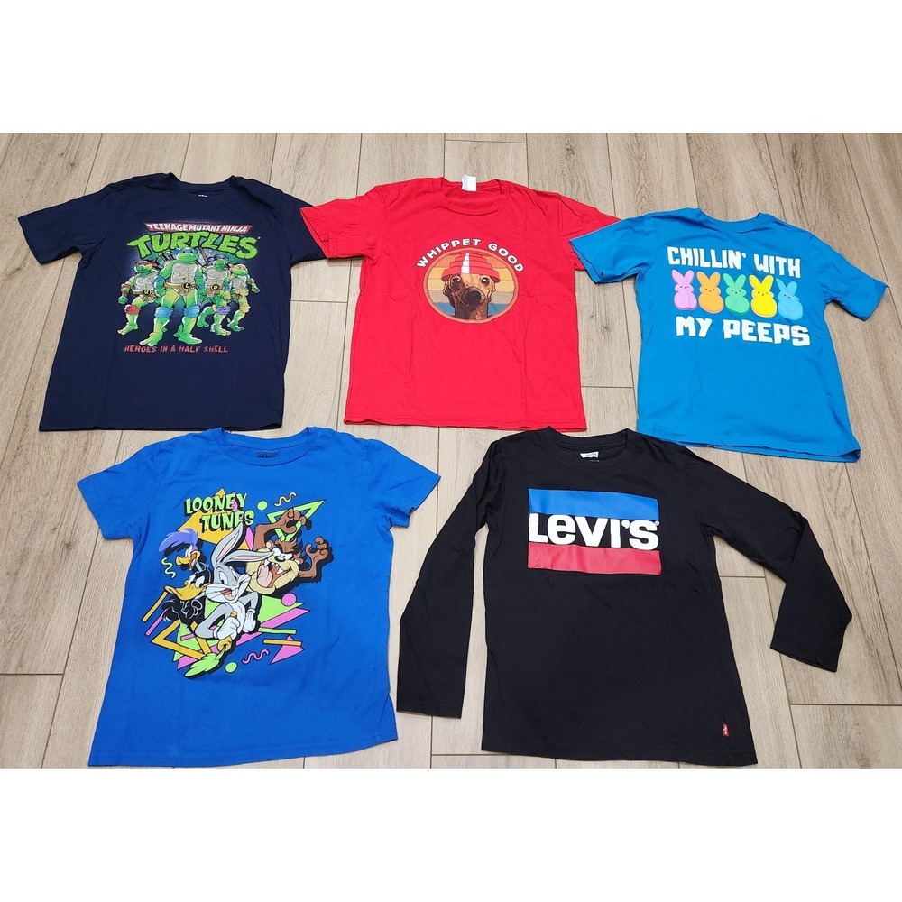 Graphic Tshirt Youth Size L (10/12) Lot Of 5 TMNT‎ Levis Looney Tunes Peeps